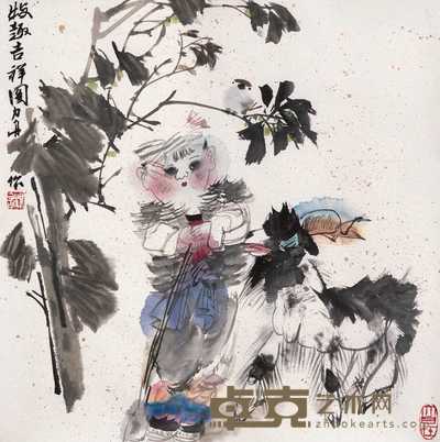 杨力舟  牧趣吉祥图 镜心 66×66cm